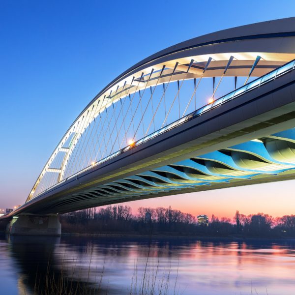 Apollo Bridge in Bratislava at night, Slovakia