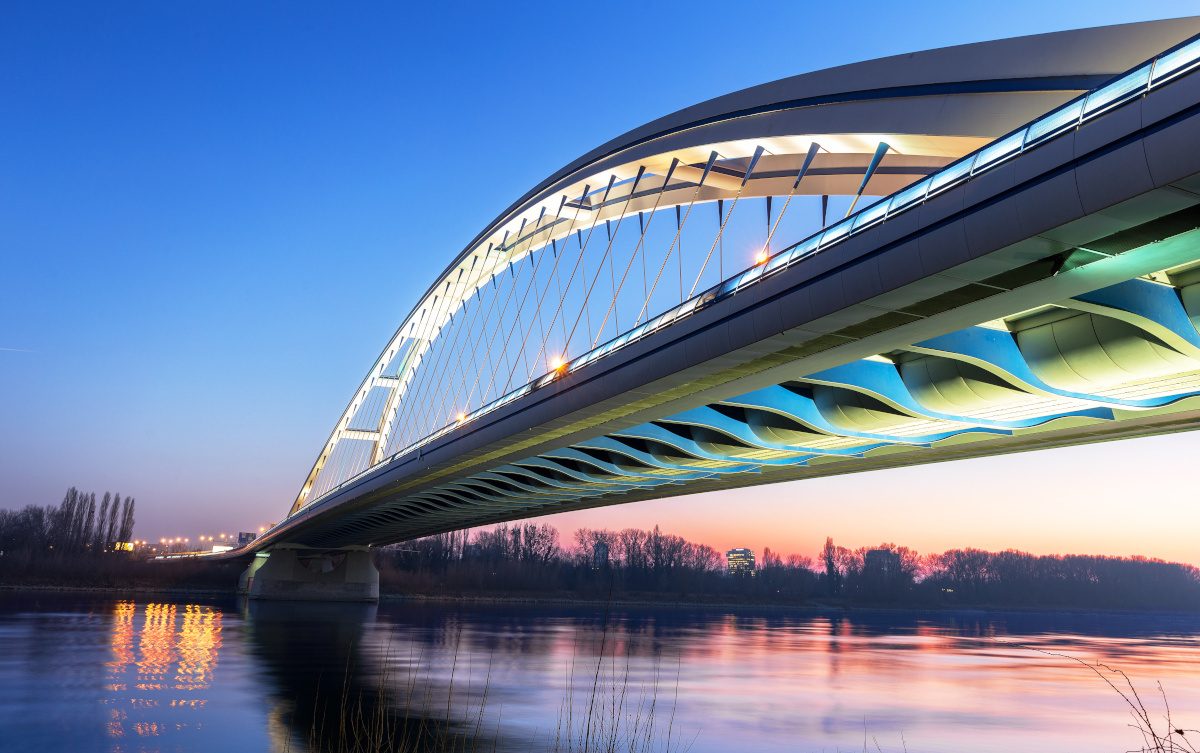 Apollo Bridge in Bratislava at night, Slovakia