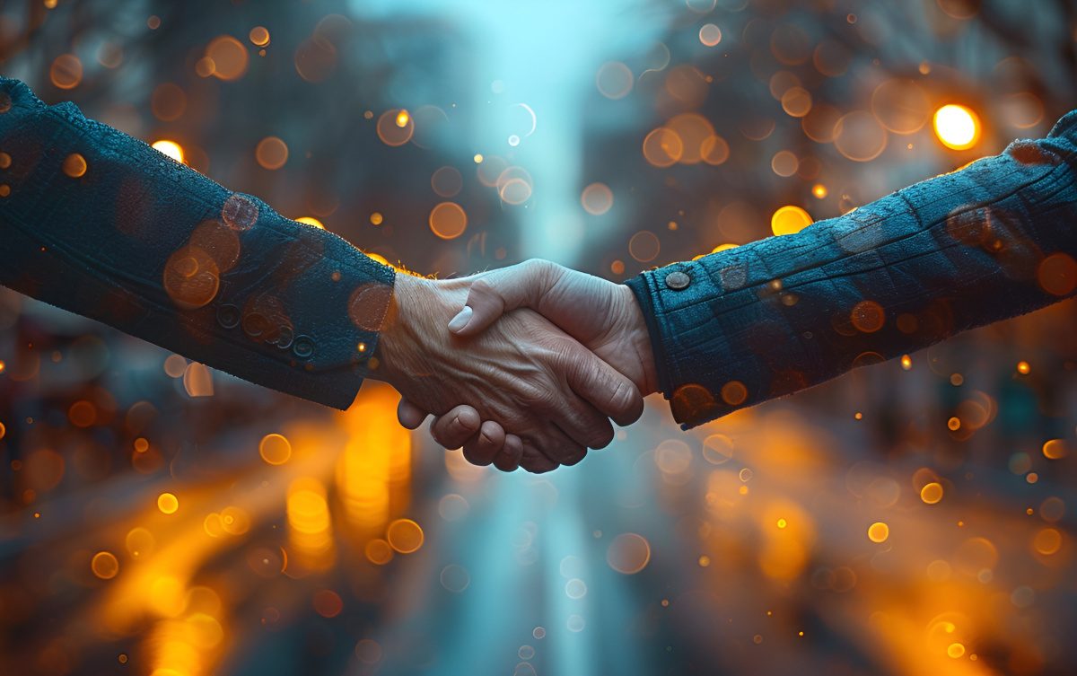 Handshake sealing business success businessmen concluding deal in partnership hand of person at meeting embodying concept of cooperation shake signifying teamwork and greeting in corporate